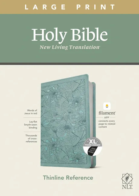NLT Large Print Thinline Reference Bible, Filament Enabled Edition (Red Letter, Leatherlike, Floral/Teal, Indexed) - Imitation Leather