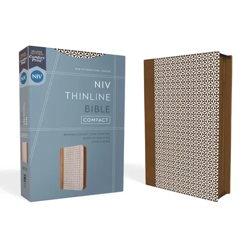 Niv, Thinline Bible, Compact, Leathersoft, Brown/White, Zippered, Red Letter, Comfort Print - Imitation Leather