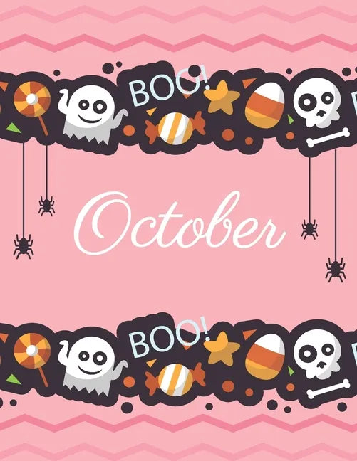October: Boo boo Halloween pink cover and dotted pages, Extra large (8.5 x 11) inches, 110 pages, White paper - Paperback