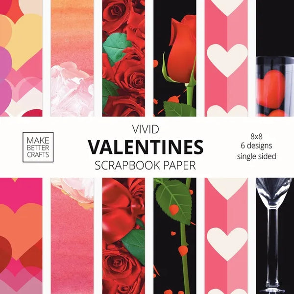 Vivid Valentine Scrapbook Paper: 8x8 Cute Designer Patterns for Decorative Art, DIY Projects, Homemade Crafts, Cool Art Ideas - Paperback