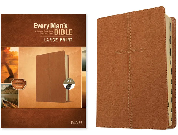 Every Man's Bible Niv, Large Print (Leatherlike, Cross Saddle Tan, Indexed) - Imitation Leather