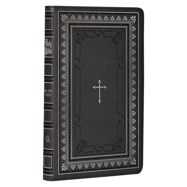 KJV Holy Bible Standard Size Faux Leather Red Letter Edition - Thumb Index & Ribbon Marker, King James Version, Black/Gold Cross - Leather