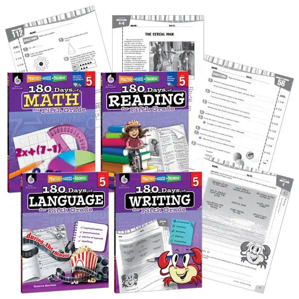 180 Days(tm) Reading, Math, Writing, & Language for Grade 5: 4-Book Set: Practice, Assess, Diagnose - Paperback