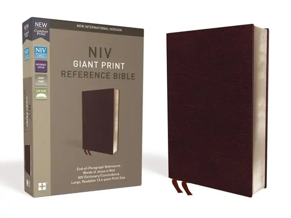 NIV, Reference Bible, Giant Print, Bonded Leather, Burgundy, Red Letter Edition, Comfort Print - Bonded Leather