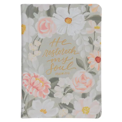 KJV Bible Compact Faux Leather Hardcover, Teal Floral Printed Ps. 23:3 - Hardcover